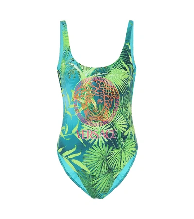 Shop Versace Jungle-print Swimsuit In Green