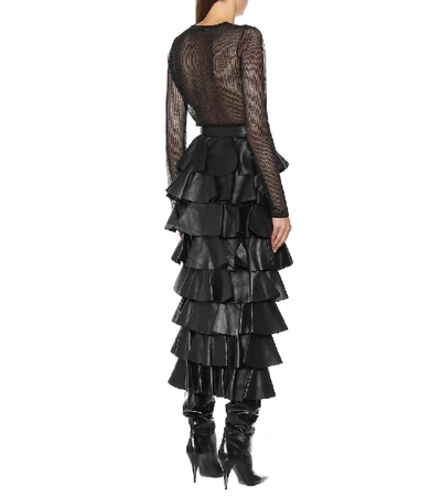 Shop Saint Laurent Tiered Leather Skirt In Black