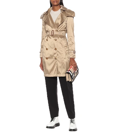 Shop Burberry Kensington Satin Trench Coat In Beige