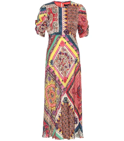 Shop Etro Printed Satin Midi Dress In Multicoloured