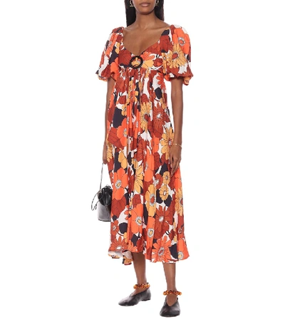 Shop Dodo Bar Or Floral Midi Dress In Orange