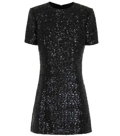 Shop Saint Laurent Sequined Minidress In Black