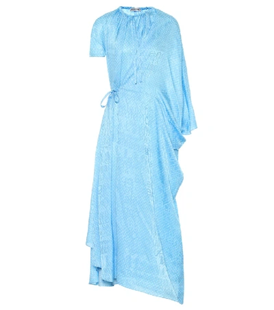 Shop Balenciaga Polka-dot Silk Midi Dress In Blue