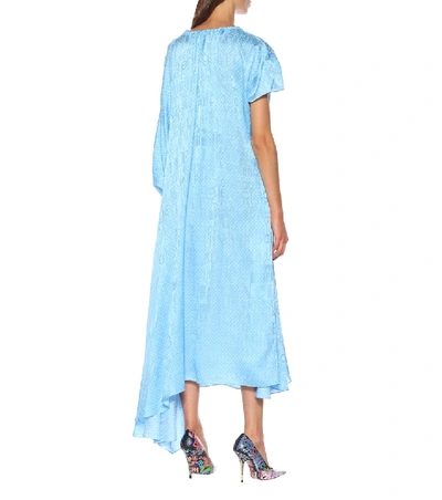 Shop Balenciaga Polka-dot Silk Midi Dress In Blue