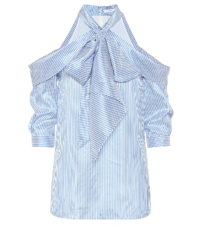 Shop Erdem Striped Silk Top In Blue