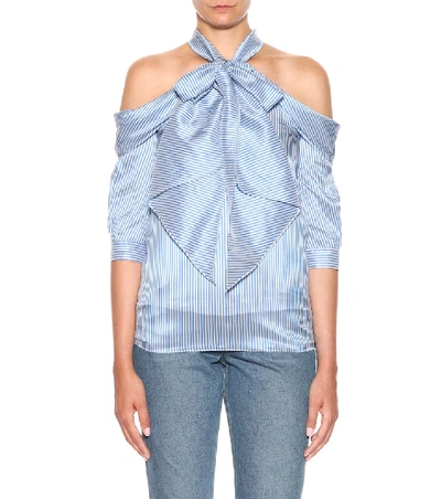 Shop Erdem Striped Silk Top In Blue