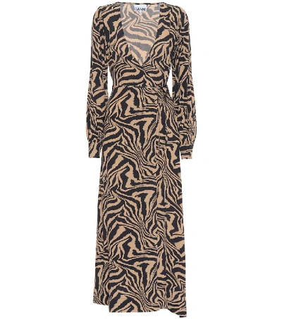 Shop Ganni Printed Midi Dress In Beige