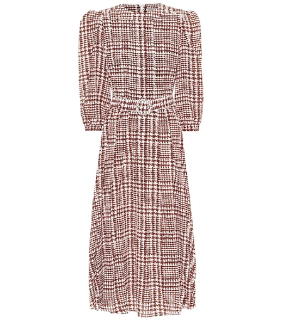 Shop Alessandra Rich Houndstooth Silk Maxi Dress In Brown