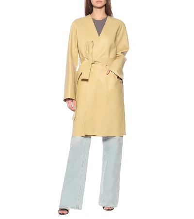 Shop Loewe Leather Coat In Yellow