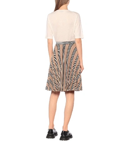 Shop Burberry Icon Stripe Pleated Crêpe Skirt In Beige