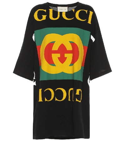 Shop Gucci Oversized Printed Cotton T-shirt In Black