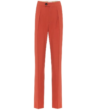 Shop Chloé High-rise Straight Wool-blend Pants In Orange