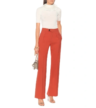 Shop Chloé High-rise Straight Wool-blend Pants In Orange