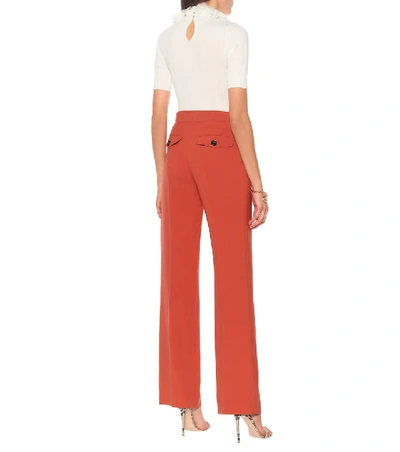 Shop Chloé High-rise Straight Wool-blend Pants In Orange