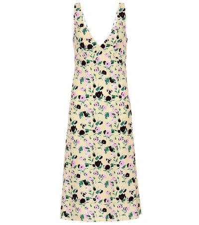 Shop Plan C Floral-printed Crêpe Midi Dress In Yellow