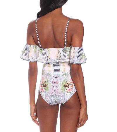 Shop Camilla Printed Off-the-shoulder Swimsuit In Multicoloured
