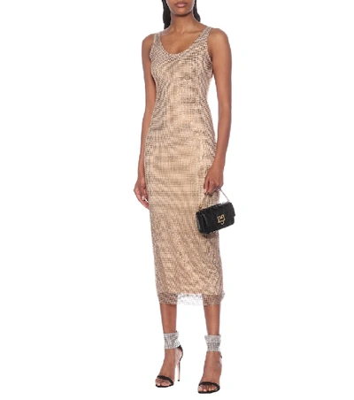Shop Alessandra Rich Crystal-embellished Midi Dress In Gold