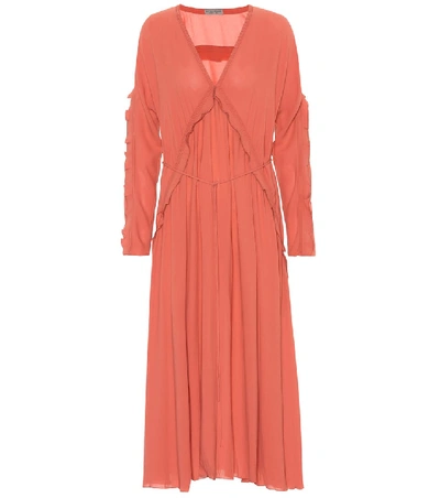 Shop Bottega Veneta Silk Georgette Midi Dress In Orange