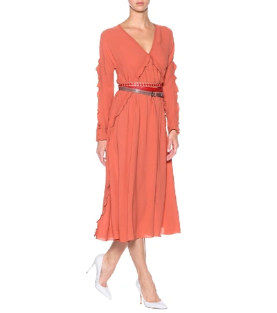 Shop Bottega Veneta Silk Georgette Midi Dress In Orange