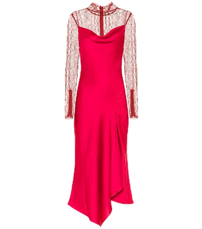 Shop Jonathan Simkhai Satin And Lace Midi Dress In Red
