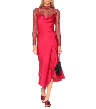 Shop Jonathan Simkhai Satin And Lace Midi Dress In Red