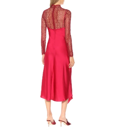 Shop Jonathan Simkhai Satin And Lace Midi Dress In Red