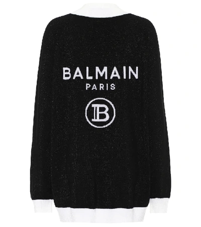 Shop Balmain Logo Intarsia Wool-blend Cardigan In Black