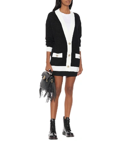 Shop Balmain Logo Intarsia Wool-blend Cardigan In Black