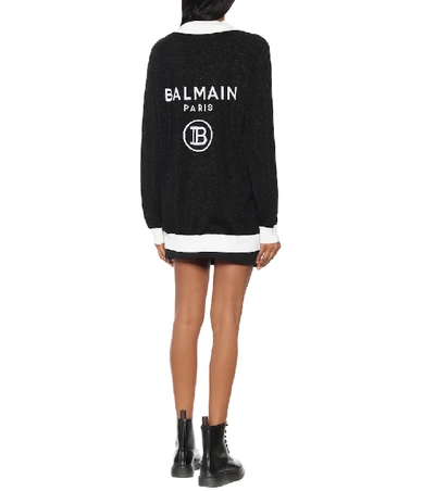 Shop Balmain Logo Intarsia Wool-blend Cardigan In Black