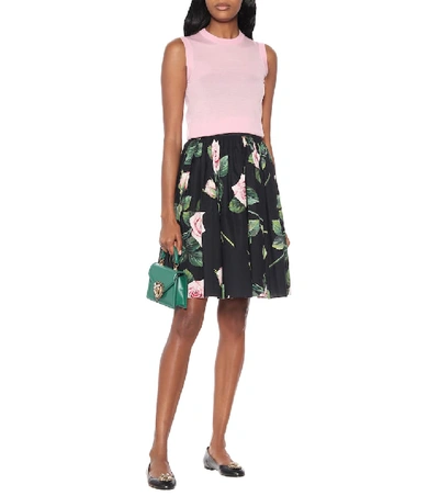 Shop Dolce & Gabbana Floral Cotton Midi Skirt In Black