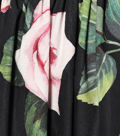 Shop Dolce & Gabbana Floral Cotton Midi Skirt In Black
