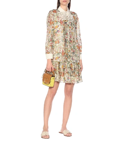 Shop Tory Burch Floral Silk-blend Minidress In Multicoloured