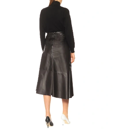 Shop Brunello Cucinelli Asymmetrical Leather Midi Skirt In Black