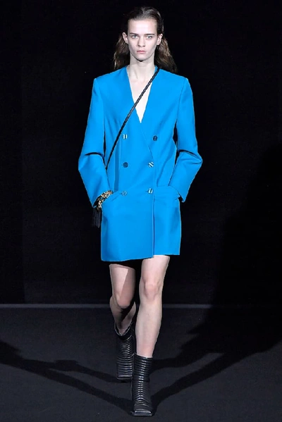 Shop Balenciaga Oversized Twill Blazer Dress In Blue