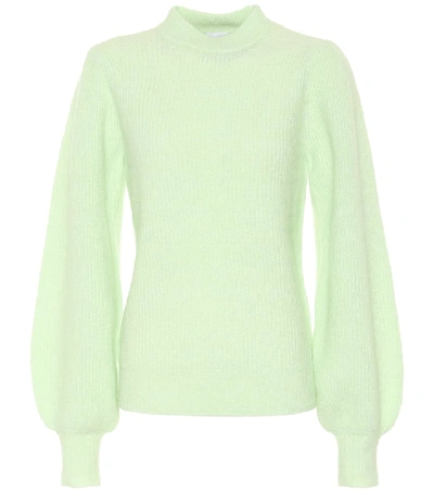 Shop Ganni Puff-sleeve Sweater In Green