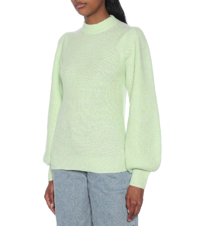 Shop Ganni Puff-sleeve Sweater In Green