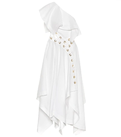 Shop Alexander Mcqueen One-shoulder Linen Dress In White