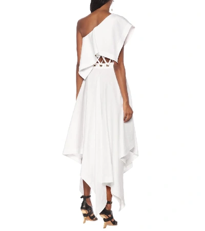 Shop Alexander Mcqueen One-shoulder Linen Dress In White