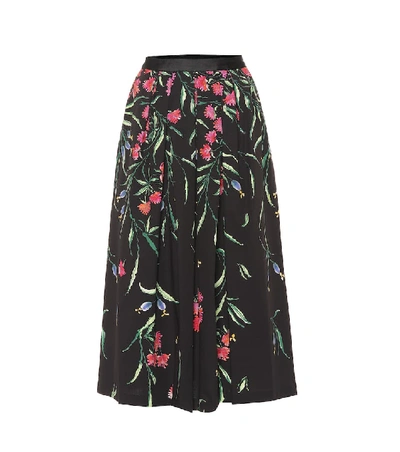 Shop Carolina Herrera Floral Stretch-cotton Midi Skirt In Black