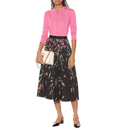 Shop Carolina Herrera Floral Stretch-cotton Midi Skirt In Black