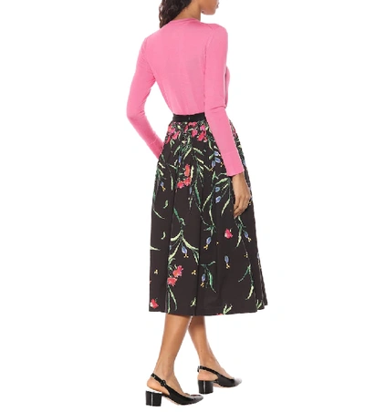 Shop Carolina Herrera Floral Stretch-cotton Midi Skirt In Black