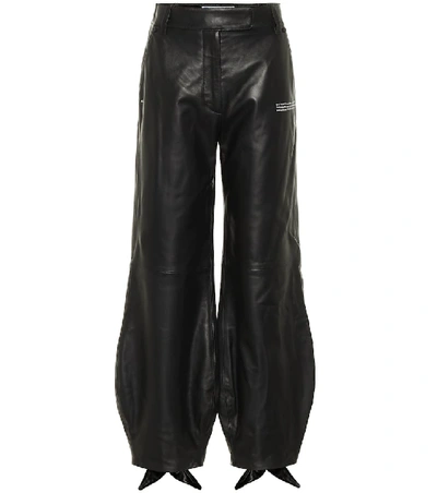 Shop Off-white Bow Cuff Leather Pants In Black