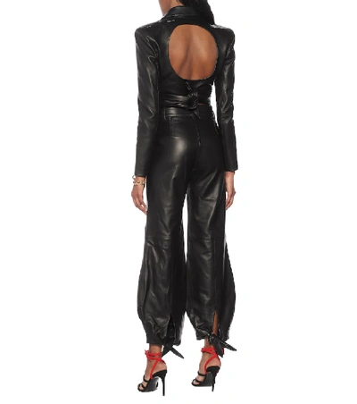 Shop Off-white Bow Cuff Leather Pants In Black