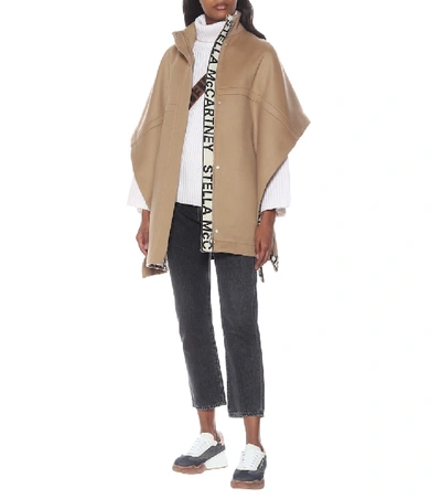 Shop Stella Mccartney Caban Wool Cape In Beige