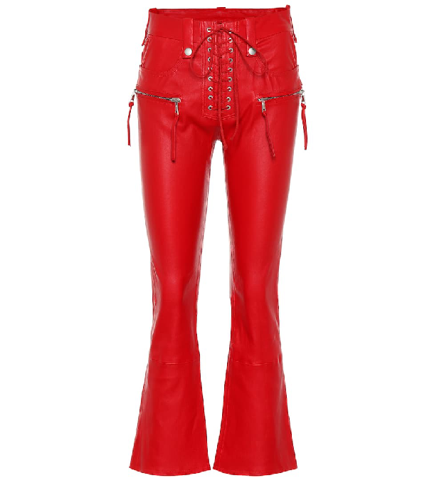 red leather lace up pants