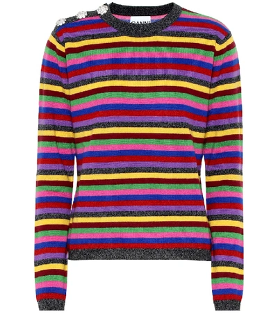 Shop Ganni Striped Cashmere Sweater In Multicoloured
