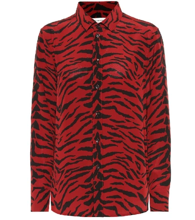 Shop Saint Laurent Printed Silk Crêpe De Chine Blouse In Red