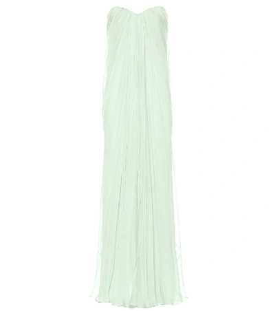 Shop Alexander Mcqueen Strapless Silk Organza Gown In Green