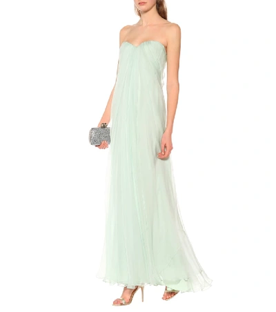 Shop Alexander Mcqueen Strapless Silk Organza Gown In Green