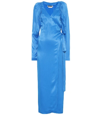 Shop Rotate Birger Christensen Satin Maxi Wrap Dress In Blue